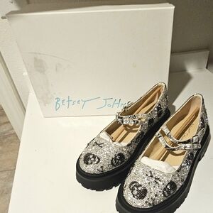 Betsey Johnson Glittery Silver Mary Janes